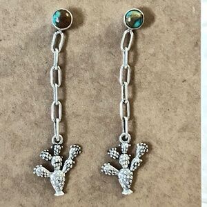 925 SS, Spiny Oyster Copper Turquoise cactus dangle earrings NWOT